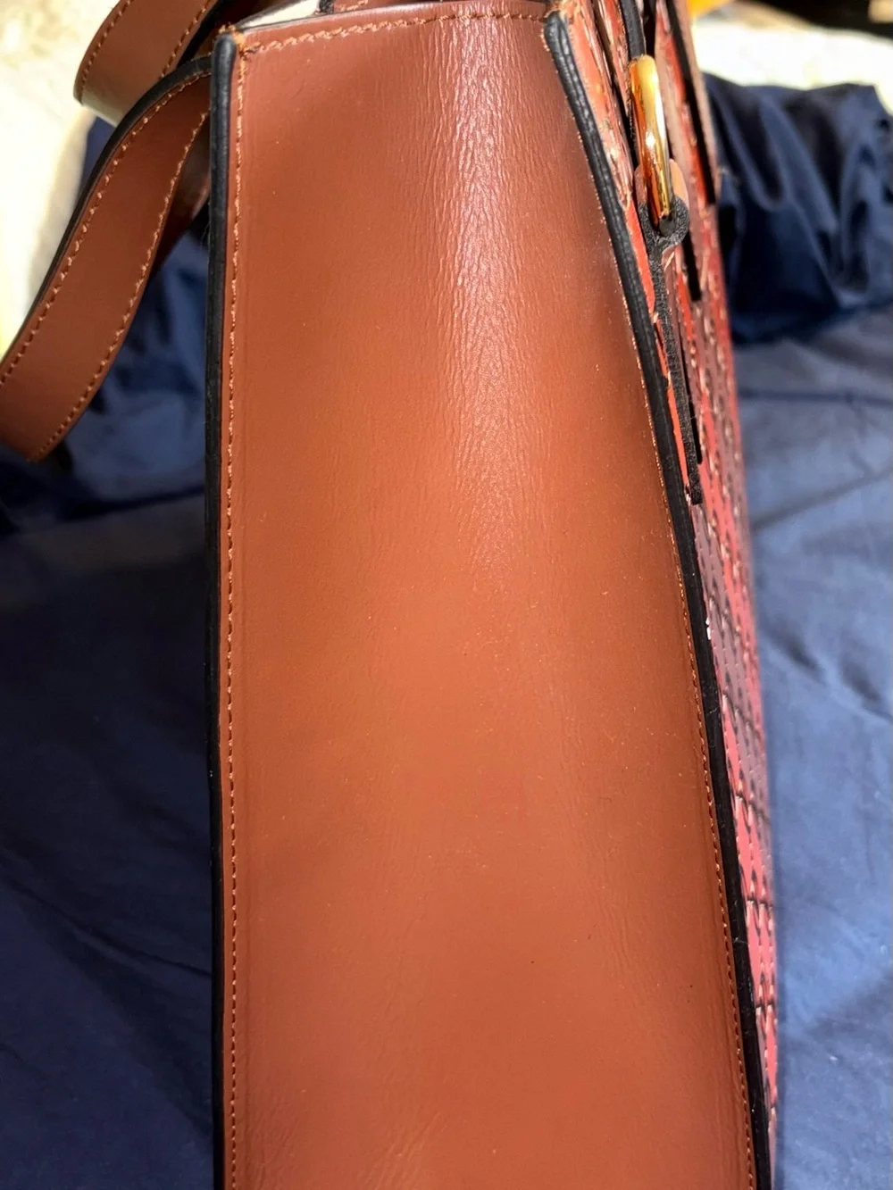 Mario Valentino Spa Brown Monogram Leather Tote with Gold Hardware